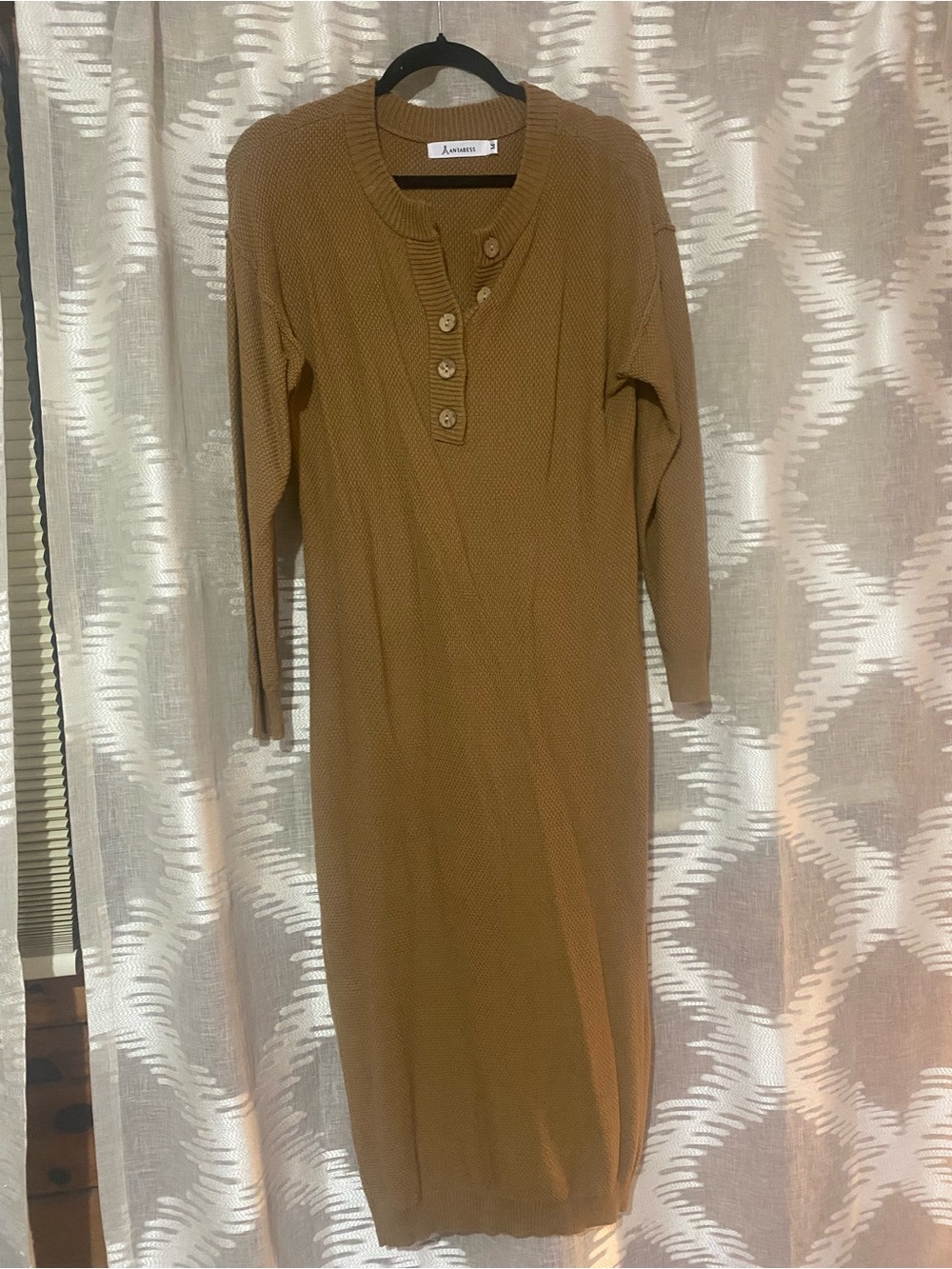 Anrabess Knit Henley Midi Dress - Tan